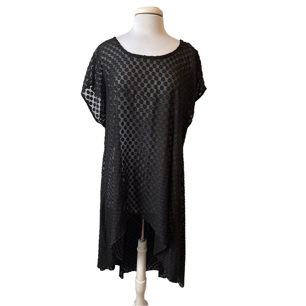Whimsigoth Black Swiss‎ Dot Sheer Overlay Hi Lo Tunic Dress 2X Resortwear Boho